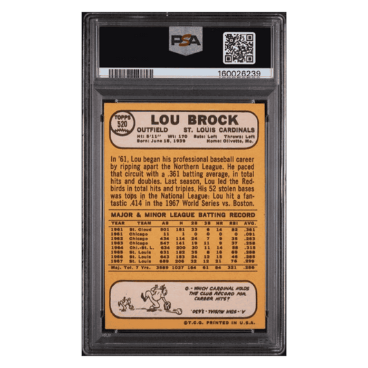 Lou Brock PSA 3 1968 Topps Card #520
