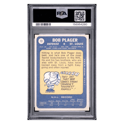 Bob Plager PSA 8 1969 Topps Card #13