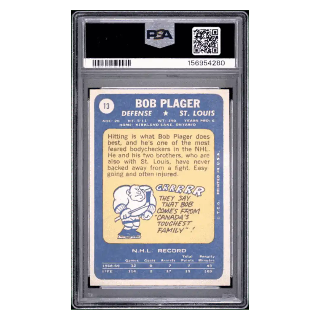 Bob Plager PSA 8 1969 Topps Card #13