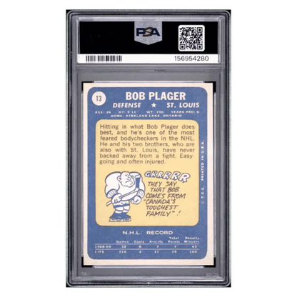 Bob Plager PSA 8 1969 Topps Card #13