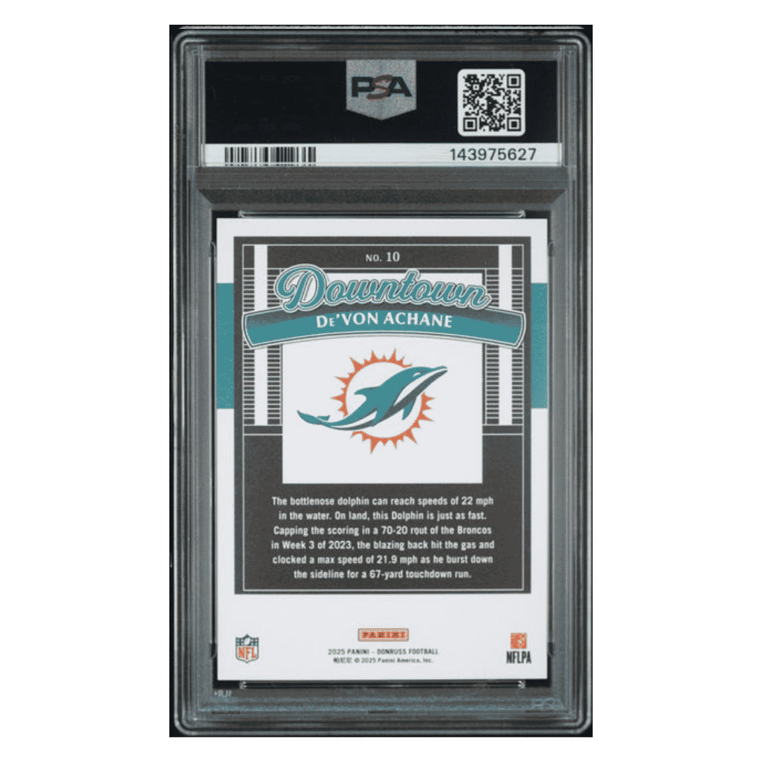 De'Von Achane PSA 10 2025 Panini Donruss Downtown! Card #10