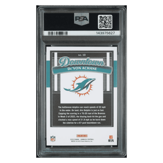 De'Von Achane PSA 10 2025 Panini Donruss Downtown! Card #10