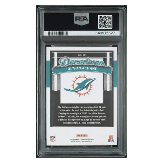 De'Von Achane PSA 10 2025 Panini Donruss Downtown! Card #10