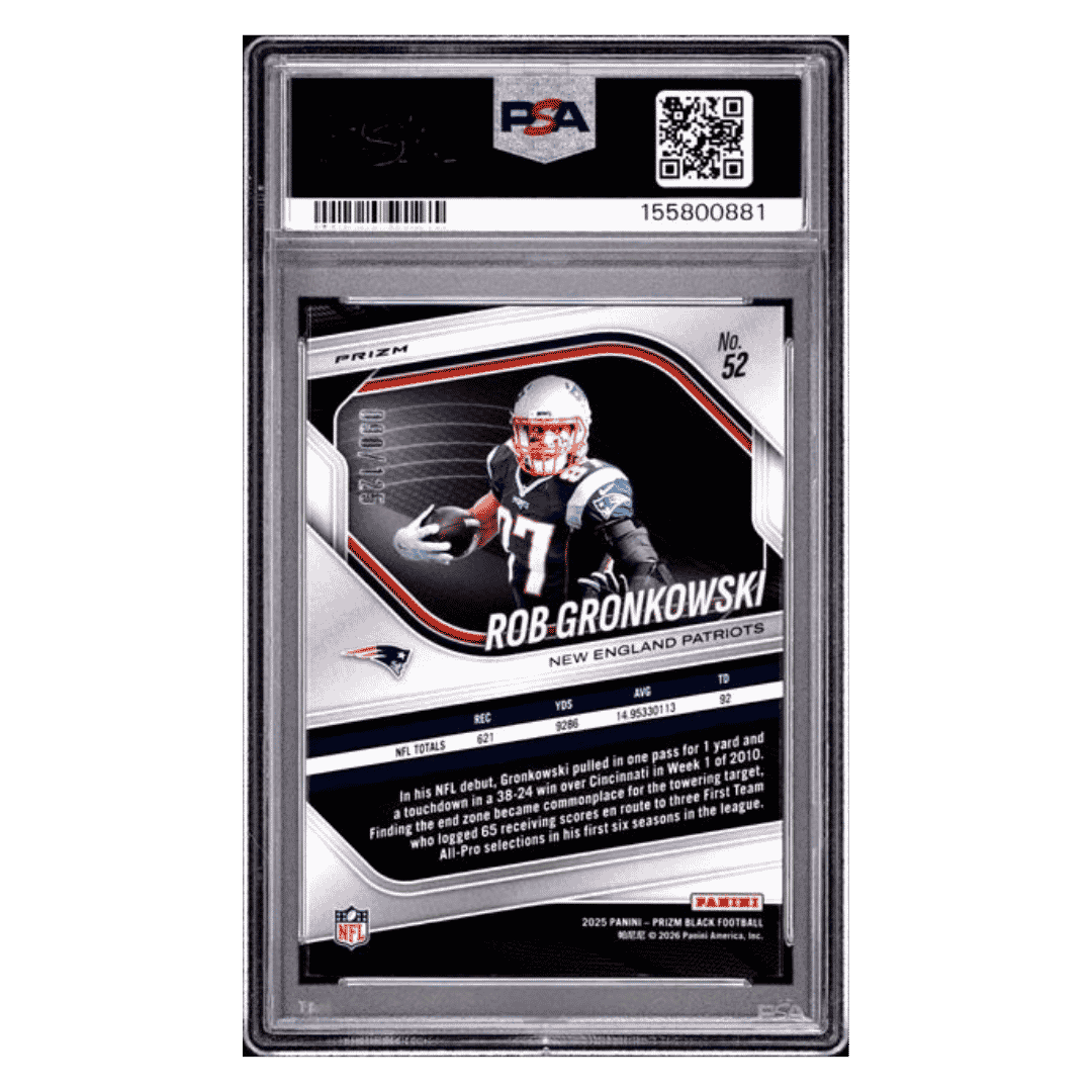 Rob Gronkowski PSA 9 2025 Panini Prizm Black Blue Ice #d/ 125 Card #52