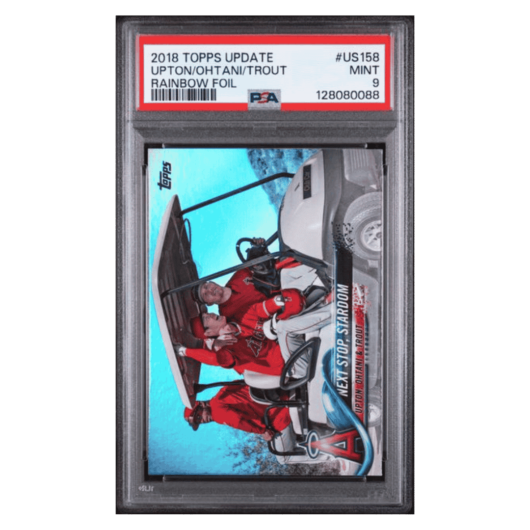 Upton/ Ohtani/ Trout PSA 9 2018 Topps Update Rainbow Foil Card #US158