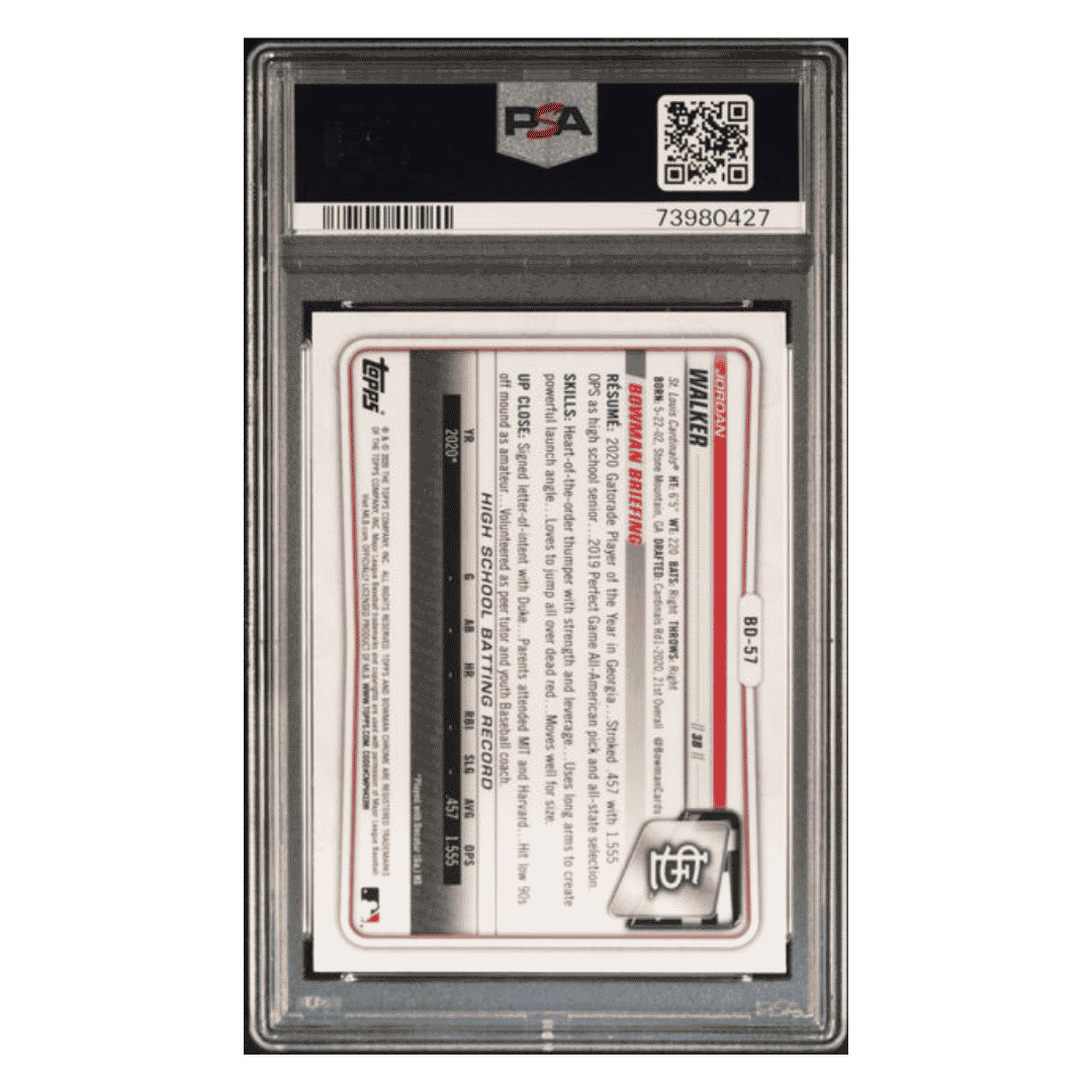 Jordan Walker PSA 10 2020 Bowman Draft Chrome Sapphire Edition Card #BD57
