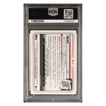Jordan Walker PSA 10 2020 Bowman Draft Chrome Sapphire Edition Card #BD57