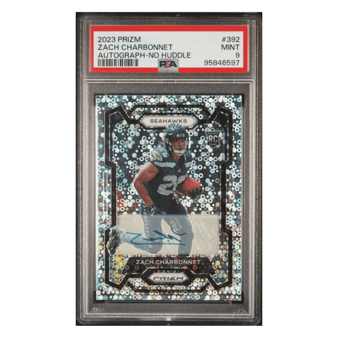 Zach Charbonnet PSA 9 2023 Panini Prizm Autograph No Huddle Rookie RC Card #392
