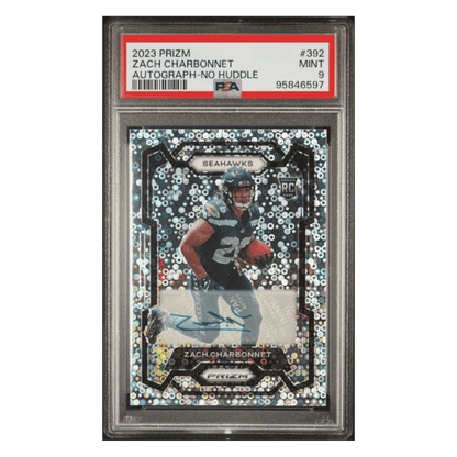 Zach Charbonnet PSA 9 2023 Panini Prizm Autograph No Huddle Rookie RC Card #392