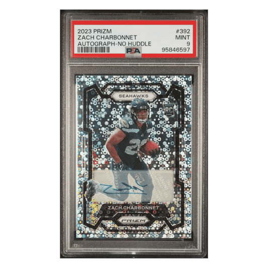 Zach Charbonnet PSA 9 2023 Panini Prizm Autograph No Huddle Rookie RC Card #392