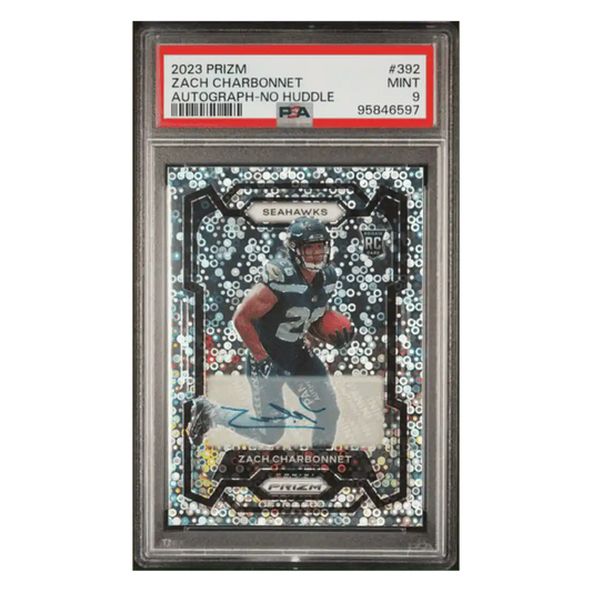 Zach Charbonnet PSA 9 2023 Panini Prizm Autograph No Huddle Rookie RC Card #392