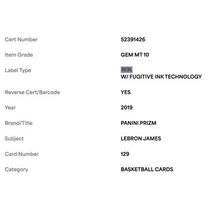 LeBron James PSA 10 2019 Panini Prizm Card #129