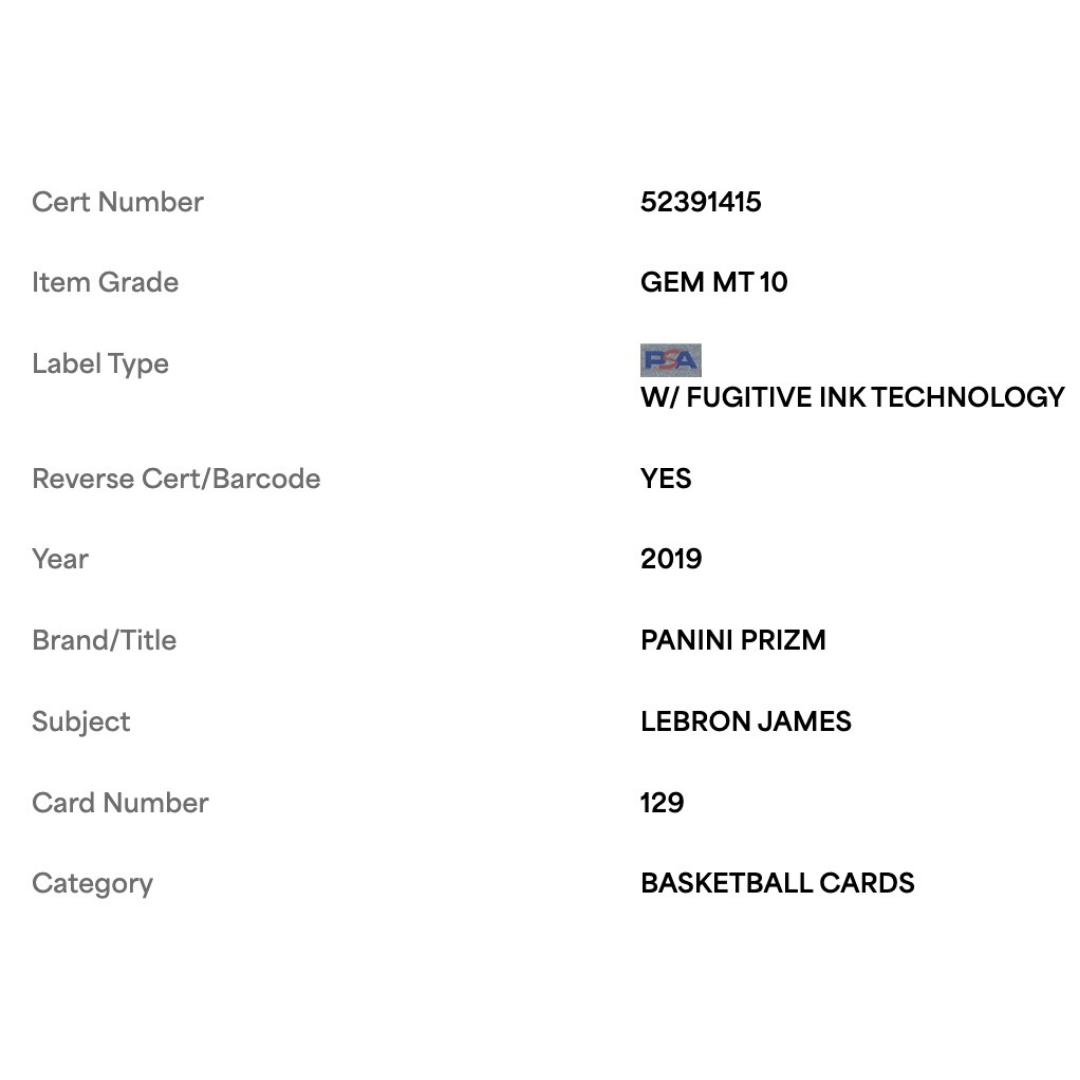 LeBron James PSA 10 2019 Panini Prizm Card #129