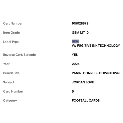 Jordan Love PSA 10 2024 Panini Donruss Downtown! Card #5