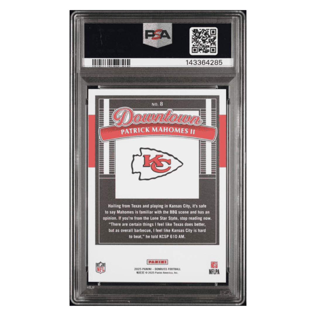Patrick Mahomes PSA 10 2025 Panini Donruss Downtown! Card #8