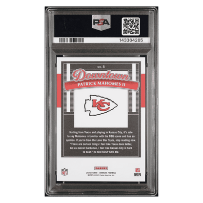 Patrick Mahomes PSA 10 2025 Panini Donruss Downtown! Card #8