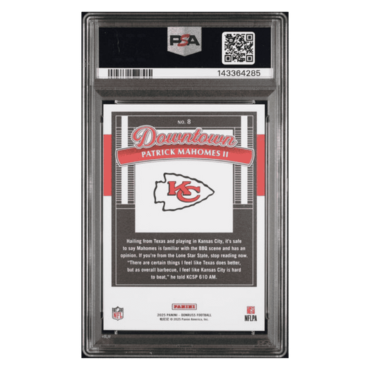 Patrick Mahomes PSA 10 2025 Panini Donruss Downtown! Card #8