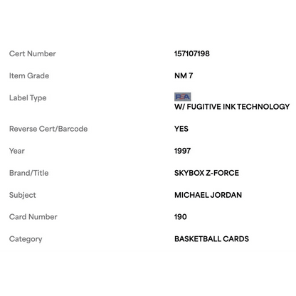 Michael Jordan PSA 7 1997 Skybox Z-Force Card #190