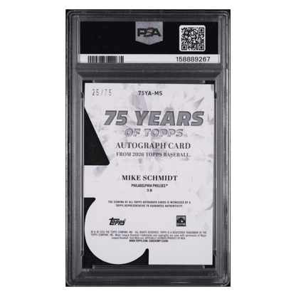 Mike Schmidt PSA 8 2026 Topps 75 Years of Topps Die Cut Autograph #d/ 75 Card #M5