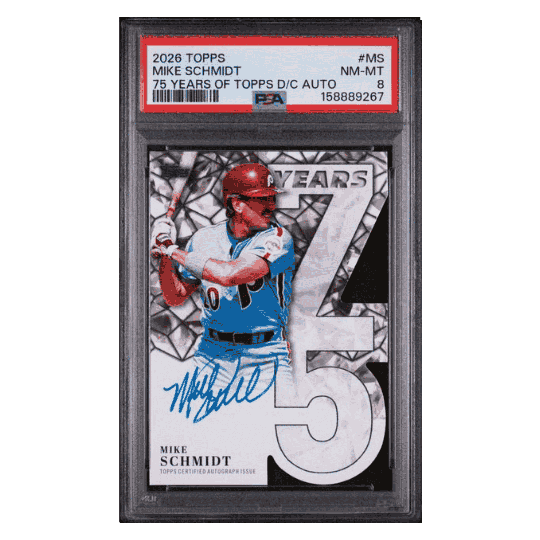 Mike Schmidt PSA 8 2026 Topps 75 Years of Topps Die Cut Autograph #d/ 75 Card #M5