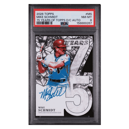 Mike Schmidt PSA 8 2026 Topps 75 Years of Topps Die Cut Autograph #d/ 75 Card #M5