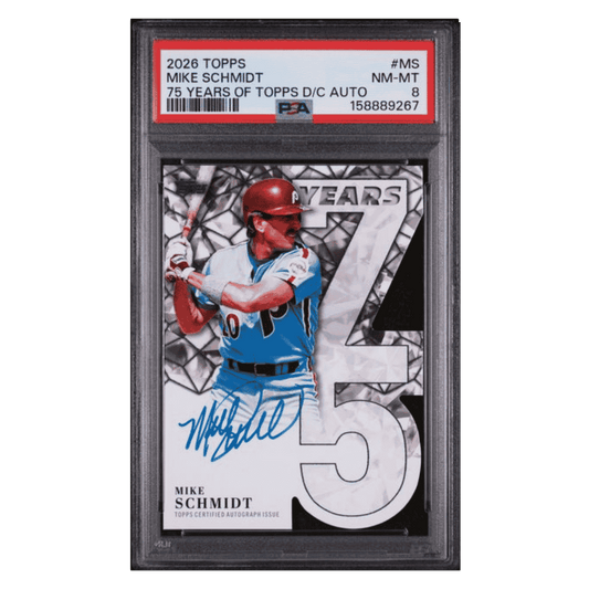 Mike Schmidt PSA 8 2026 Topps 75 Years of Topps Die Cut Autograph #d/ 75 Card #M5
