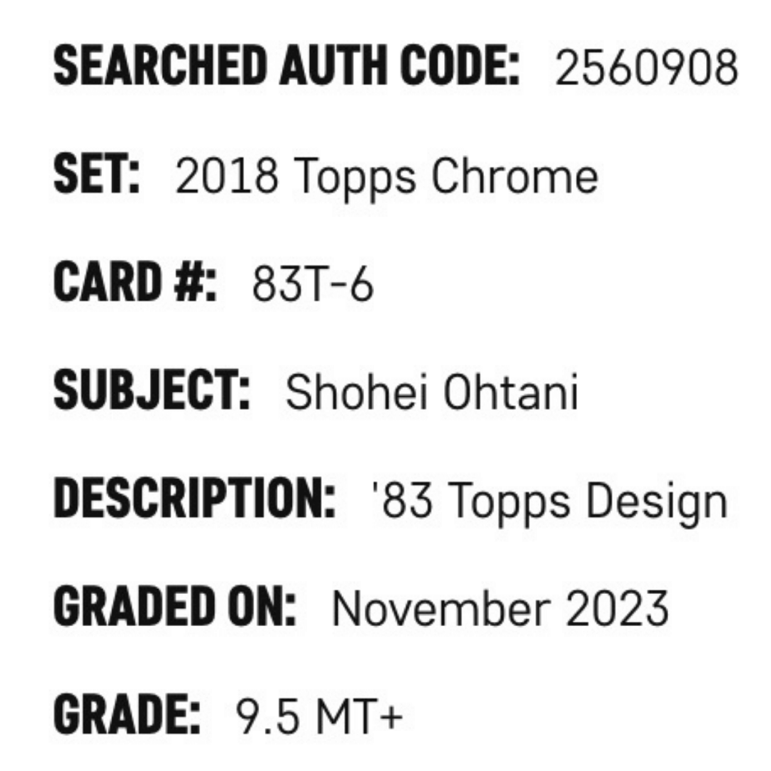 Shohei Ohtani SGC 9.5 2018 Topps Chrome '83 Topps Design Rookie RC Card #83T-6