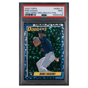 Roki Sasaki PSA 9 2025 Topps 1990 Topps Green Crackle Foil #d/ 99 Card #90B2-37