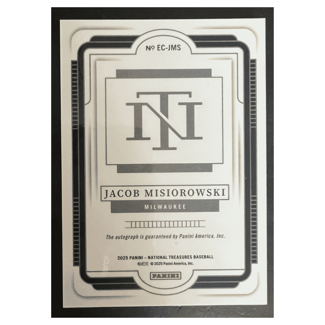 Jacob Misiorowski 2025 Panini National Treasures Ecklar's Choice Autograph #d/ 99 Card #EC-JMS