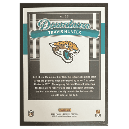 Travis Hunter 2025 Panini Donruss Downtown Rookie RC Card #13
