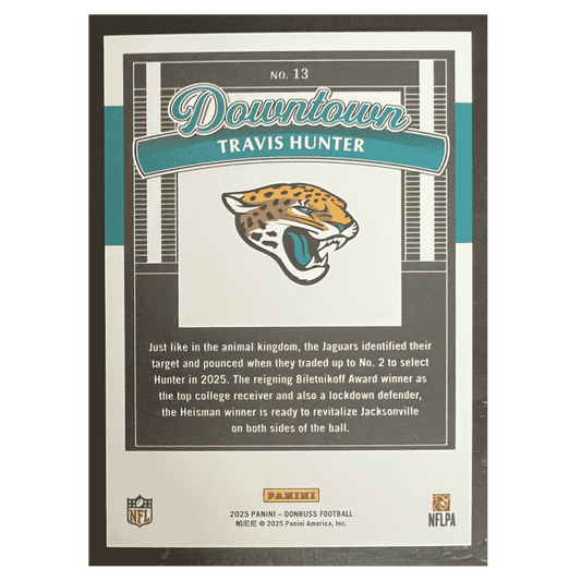 Travis Hunter 2025 Panini Donruss Downtown Rookie RC Card #13