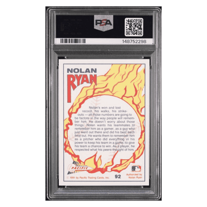 Nolan Ryan PSA 10 1991 Pacific Nolan Ryan Nolan's A Real Gamer Card #92