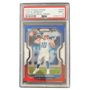 Justin Herbert PSA 9 2020 Panini Prizm Red/ White/ Blue Rookie RC Card #325