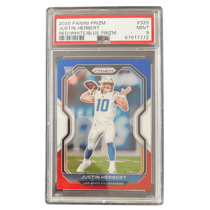 Justin Herbert PSA 9 2020 Panini Prizm Red/ White/ Blue Rookie RC Card #325