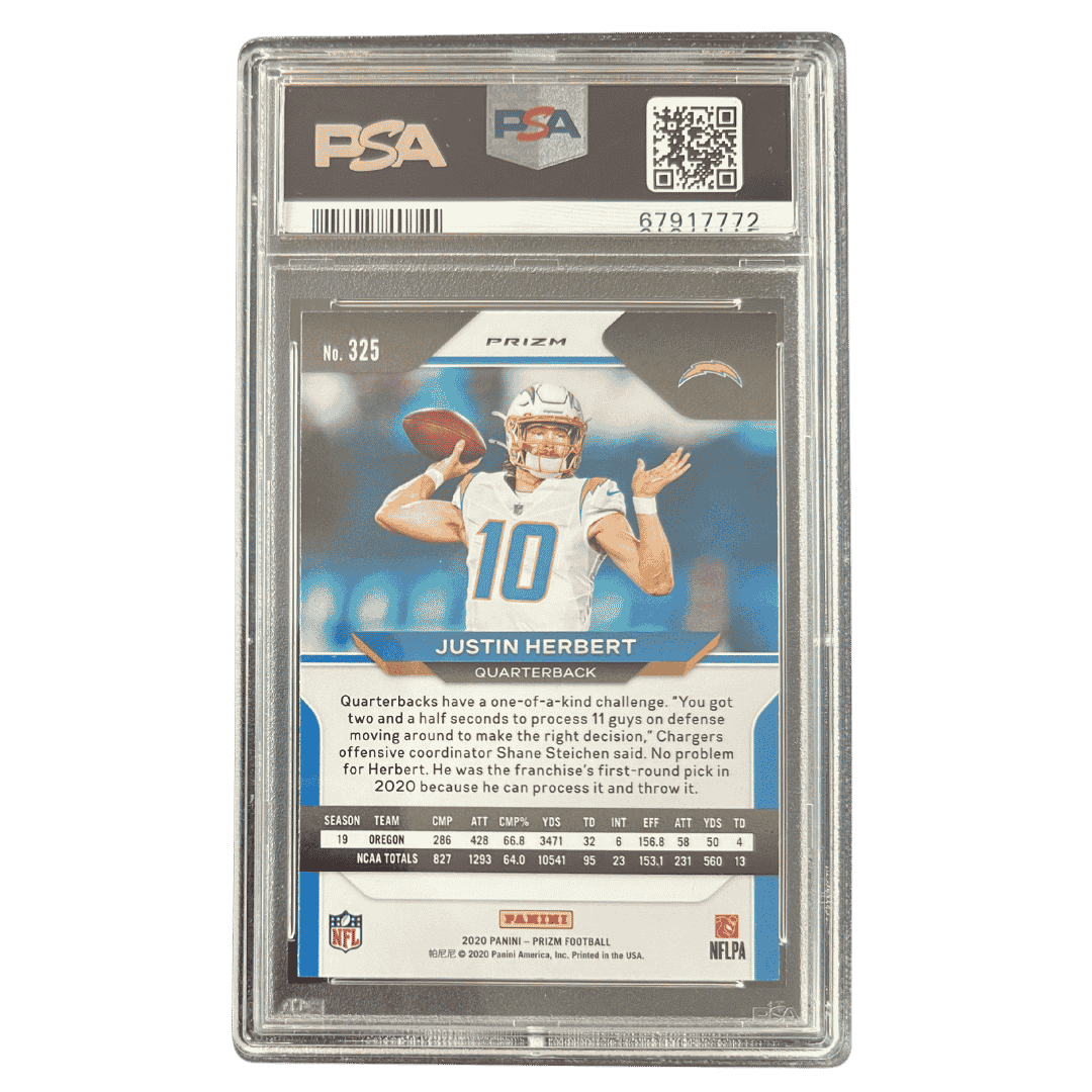 Justin Herbert PSA 9 2020 Panini Prizm Red/ White/ Blue Rookie RC Card #325