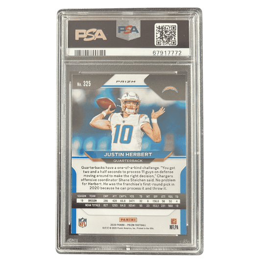 Justin Herbert PSA 9 2020 Panini Prizm Red/ White/ Blue Rookie RC Card #325