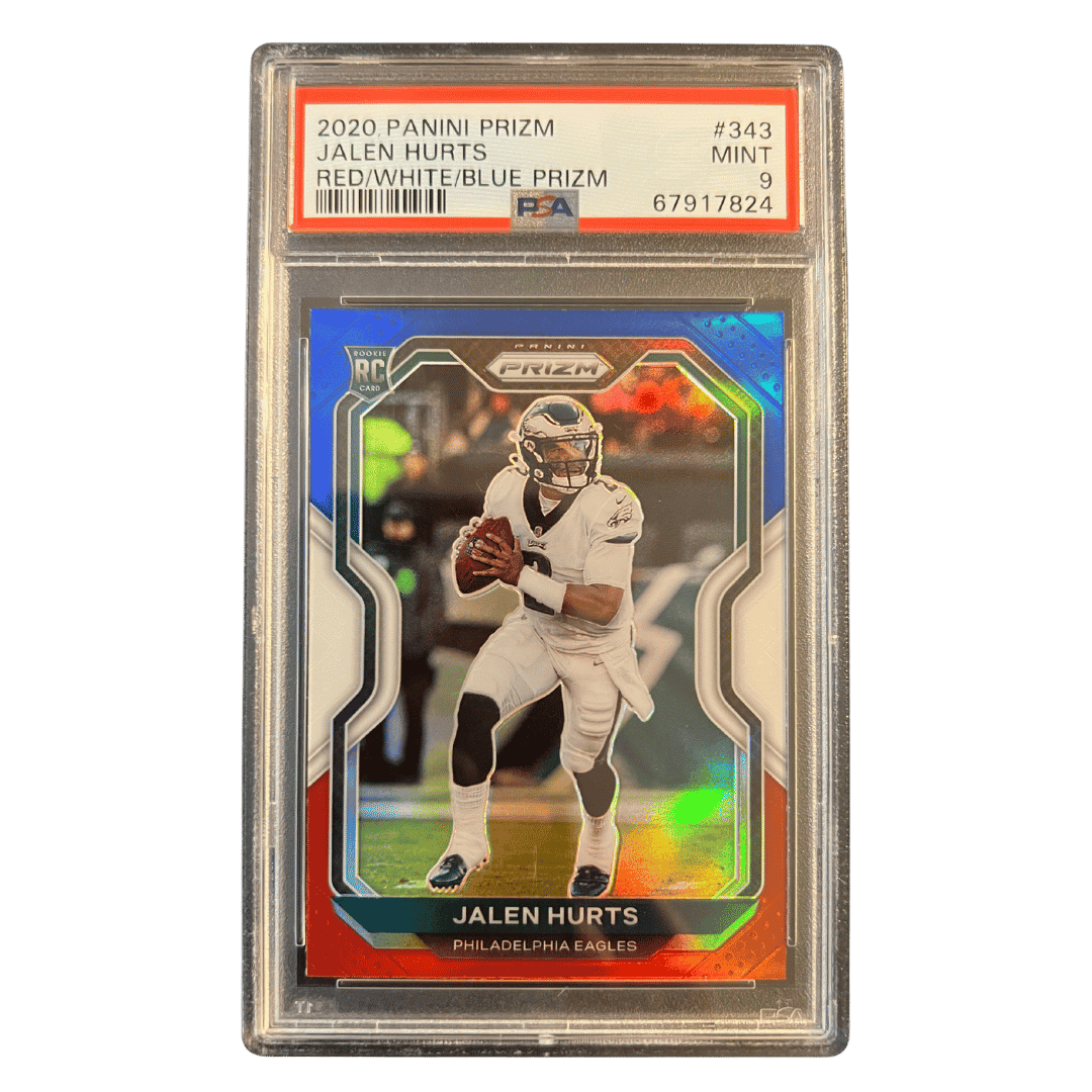 Jalen Hurts PSA 9 2020 Panini Prizm Red/ White/ Blue Rookie RC Card #343