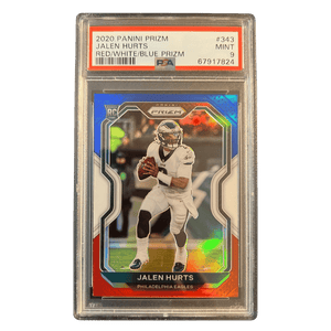 Jalen Hurts PSA 9 2020 Panini Prizm Red/ White/ Blue Rookie RC Card #343