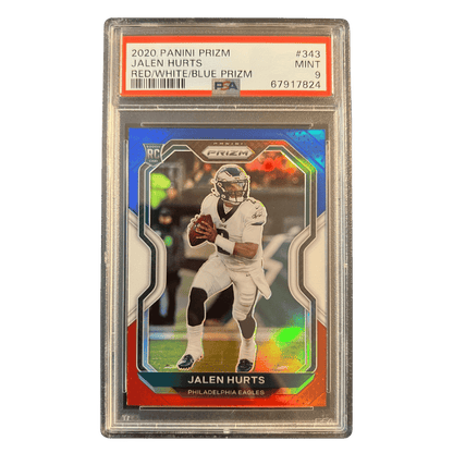 Jalen Hurts PSA 9 2020 Panini Prizm Red/ White/ Blue Rookie RC Card #343