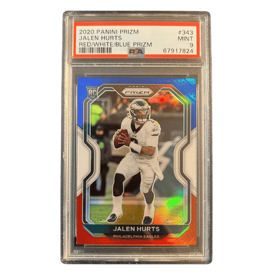 Jalen Hurts PSA 9 2020 Panini Prizm Red/ White/ Blue Rookie RC Card #343