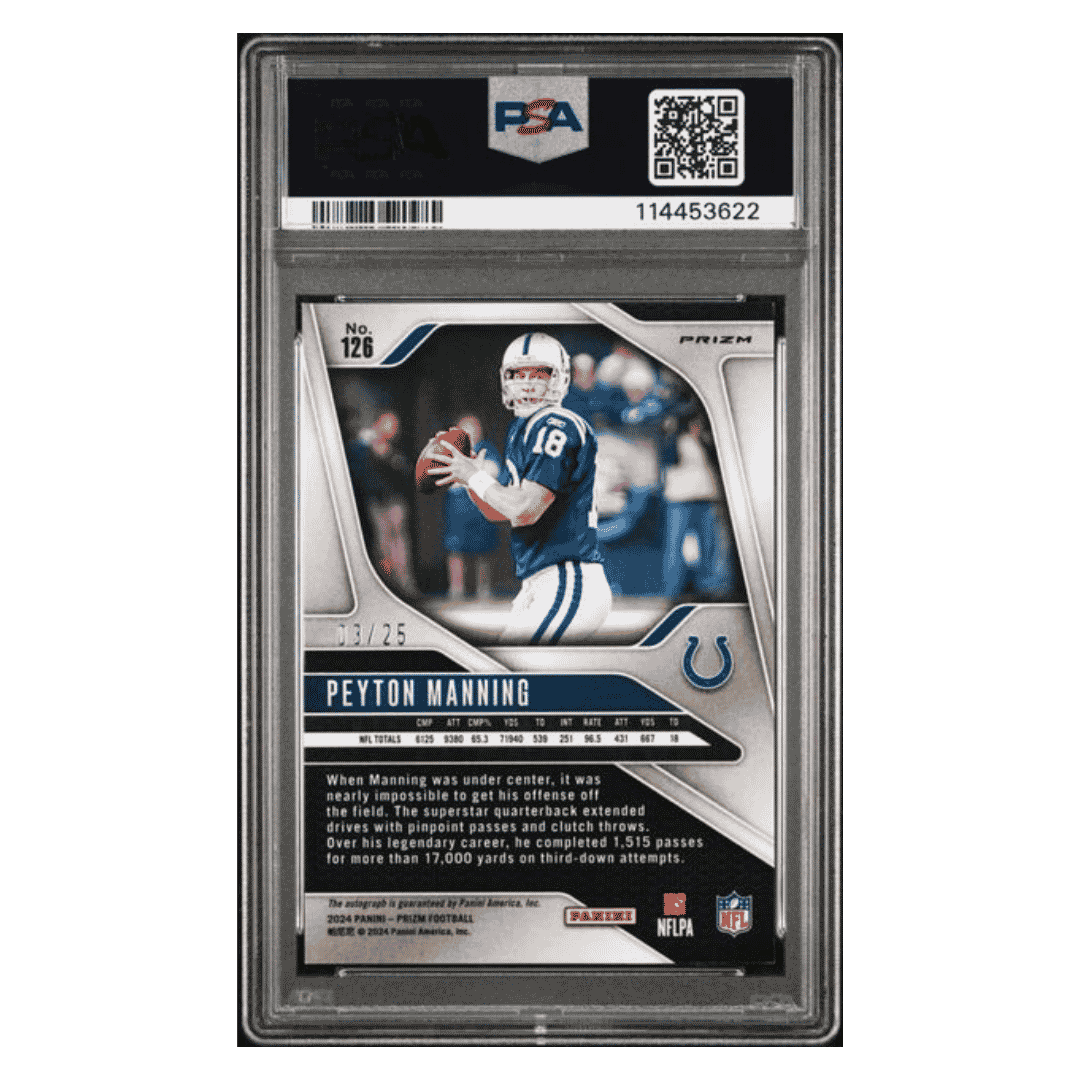 Peyton Manning PSA 9 2024 Panini Prizm Autograph Choice #d/ 25 Card #126