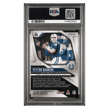 Peyton Manning PSA 9 2024 Panini Prizm Autograph Choice #d/ 25 Card #126