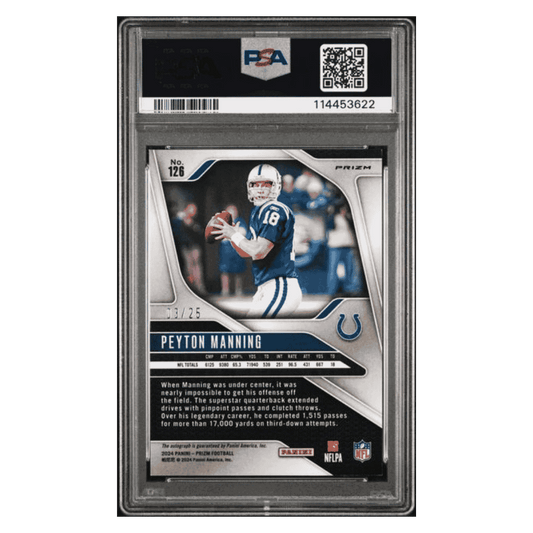 Peyton Manning PSA 9 2024 Panini Prizm Autograph Choice #d/ 25 Card #126