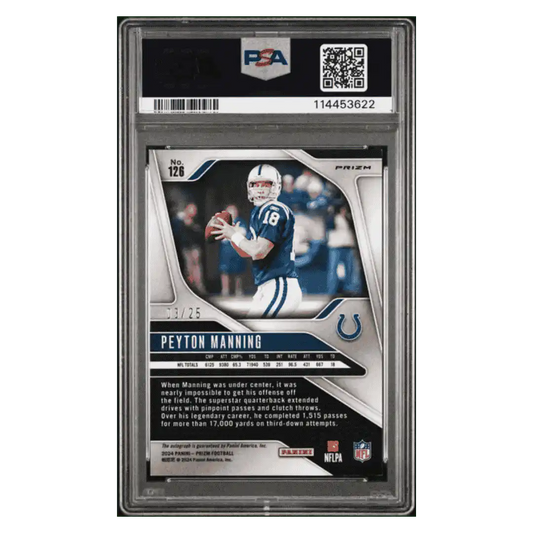 Peyton Manning PSA 9 2024 Panini Prizm Autograph Choice #d/ 25 Card #126