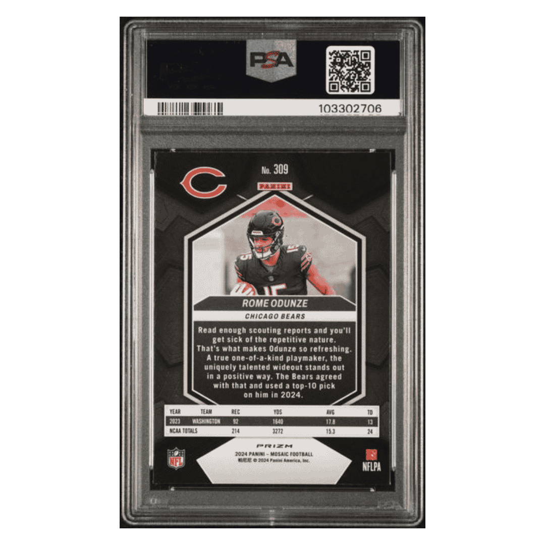 Rome Odunze PSA 10 2024 Panini Mosaic Reactive Blue Card #309