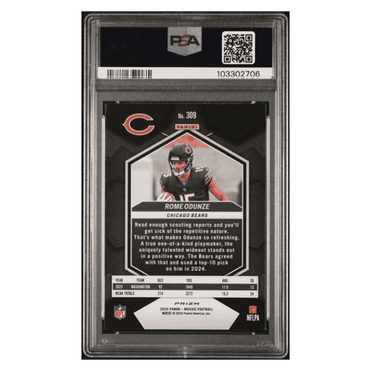 Rome Odunze PSA 10 2024 Panini Mosaic Reactive Blue Card #309