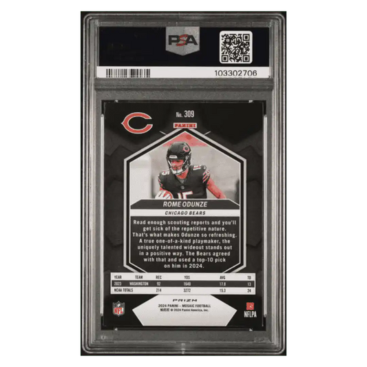 Rome Odunze PSA 10 2024 Panini Mosaic Reactive Blue Card #309