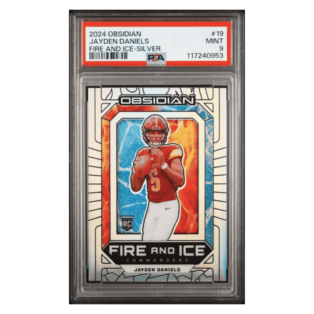 Jayden Daniels PSA 9 2024 Panini Obsidian Fire and Ice Silver Rookie RC #d/ 99 Card #19