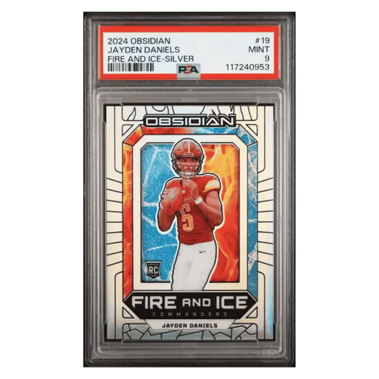 Jayden Daniels PSA 9 2024 Panini Obsidian Fire and Ice Silver Rookie RC #d/ 99 Card #19