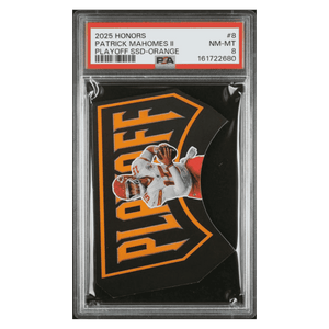 Patrick Mahomes PSA 8 2025 Panini Honors Playoff SSD Orange #d/ 20 Card #8